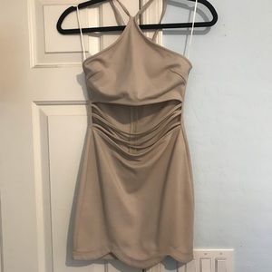 Nude halter mini dress